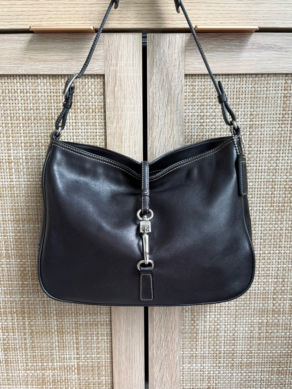 COACH Y2K Vintage Hampton Clip Black Leather Hobo Shoulder Bag Handbag 7751
